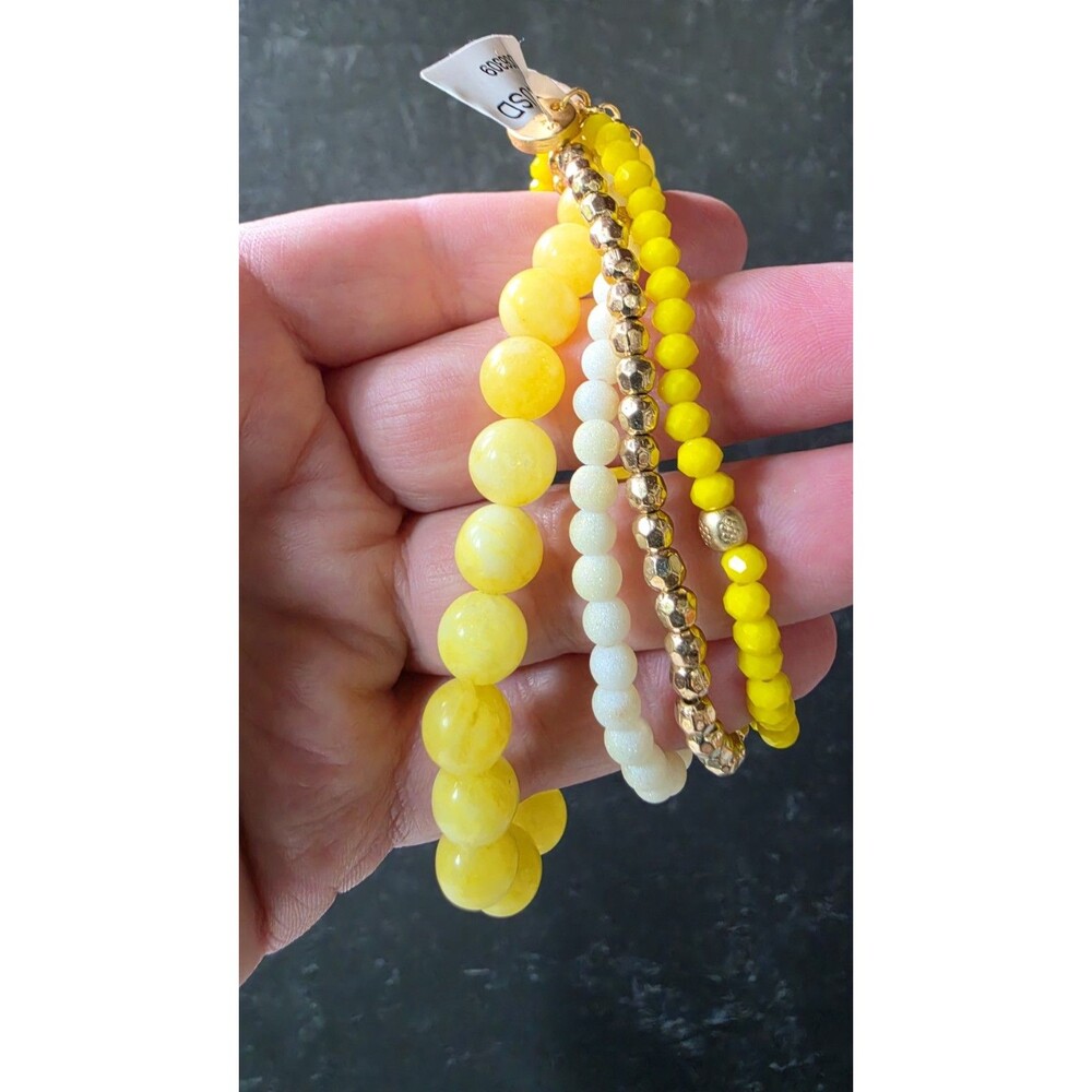 Lizas Yellow White & Gold Tone Metal Beaded Multistrand Stretchy Bracelet NWT